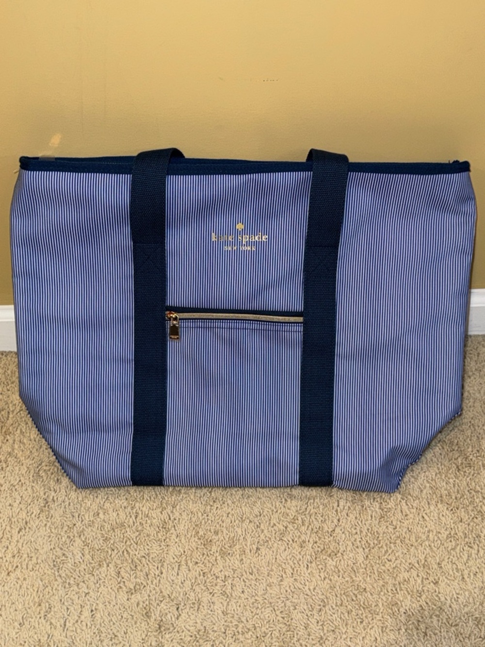 kate spade navy & white striped nylon tote with gold logo - Picture 9 of 9
